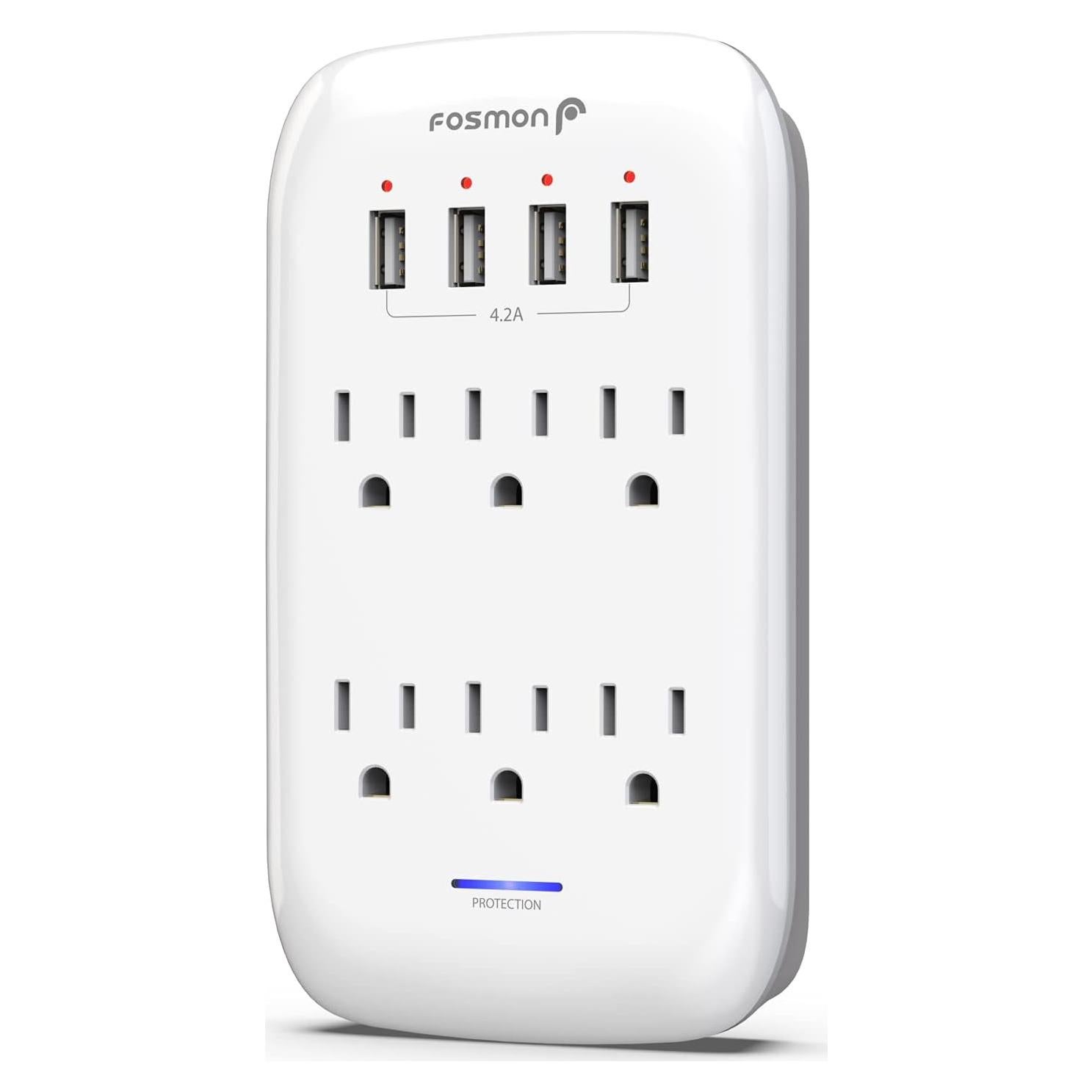 Protector de Sobretensión Fosmon 6 Salidas 1200 Julios 4 USB-A