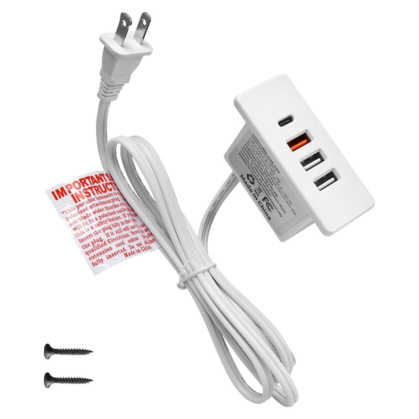 Enchufe USB C Potenciado 4 Puertos 20W 4 LEAF Blanco