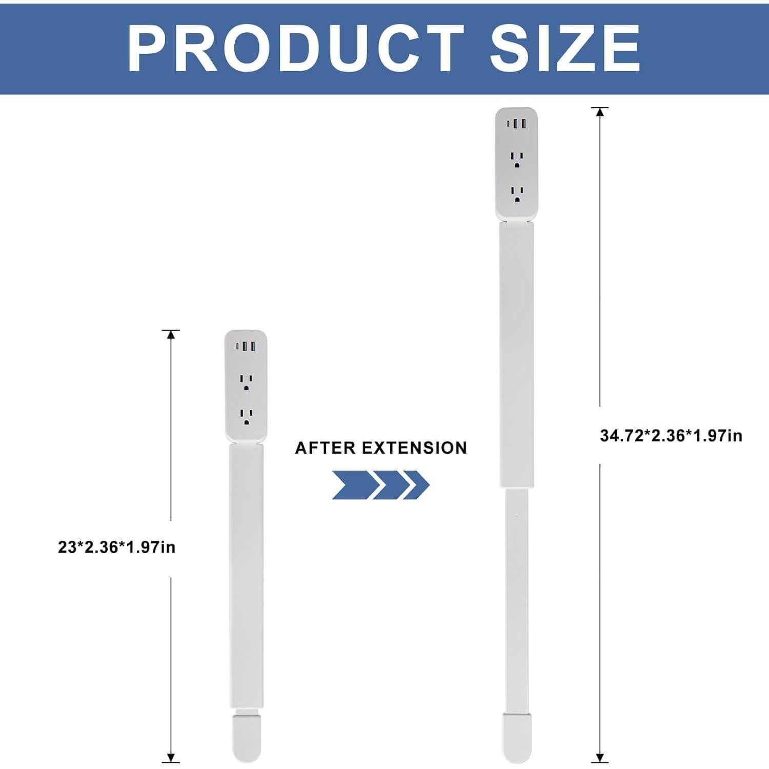 Extensor de Enchufe Eléctrico Haodsso 2AC 1USB-A 1USB-C 55.88-86.36cm