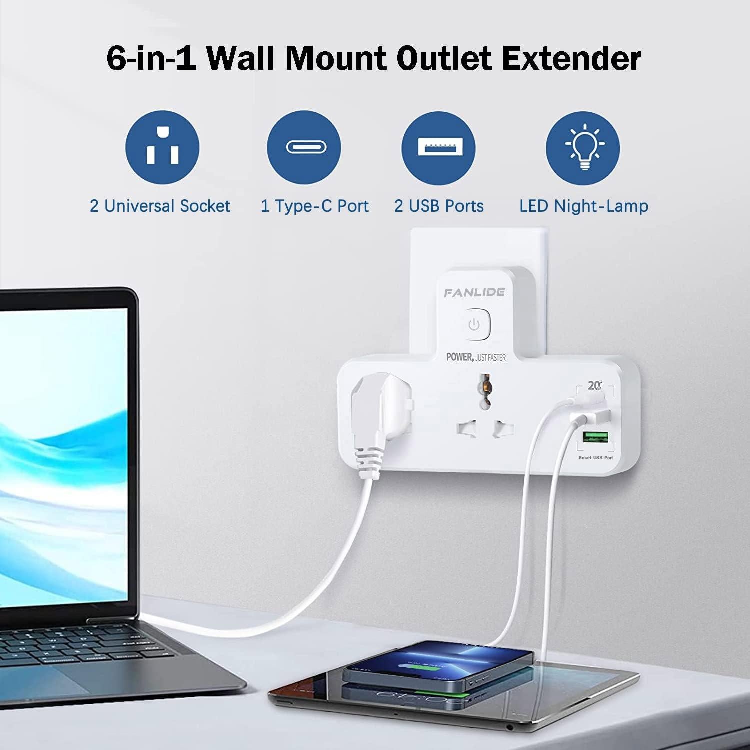 Regleta de Enchufe FANLIDE 6 en 1 con Luz Nocturna y USB