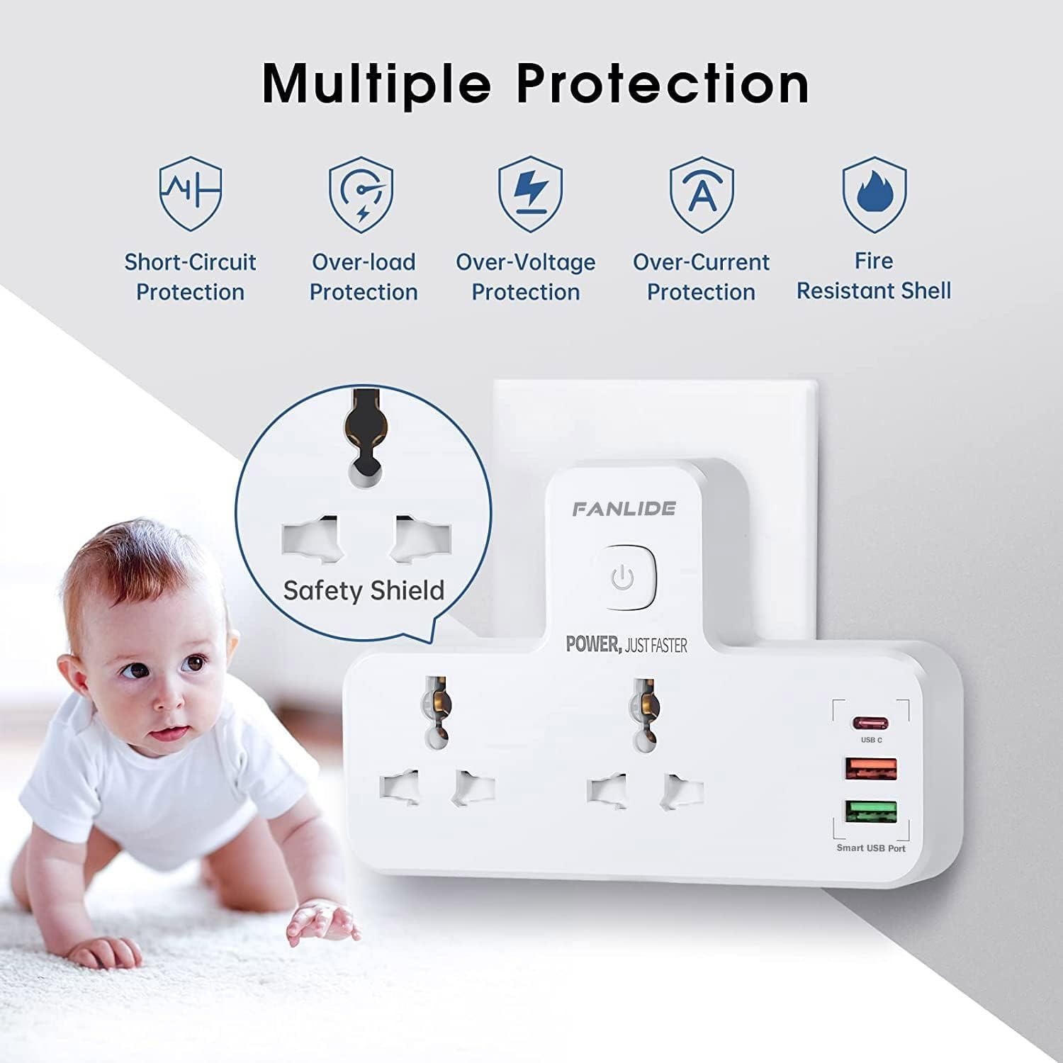 Regleta de Enchufe FANLIDE 6 en 1 con Luz Nocturna y USB