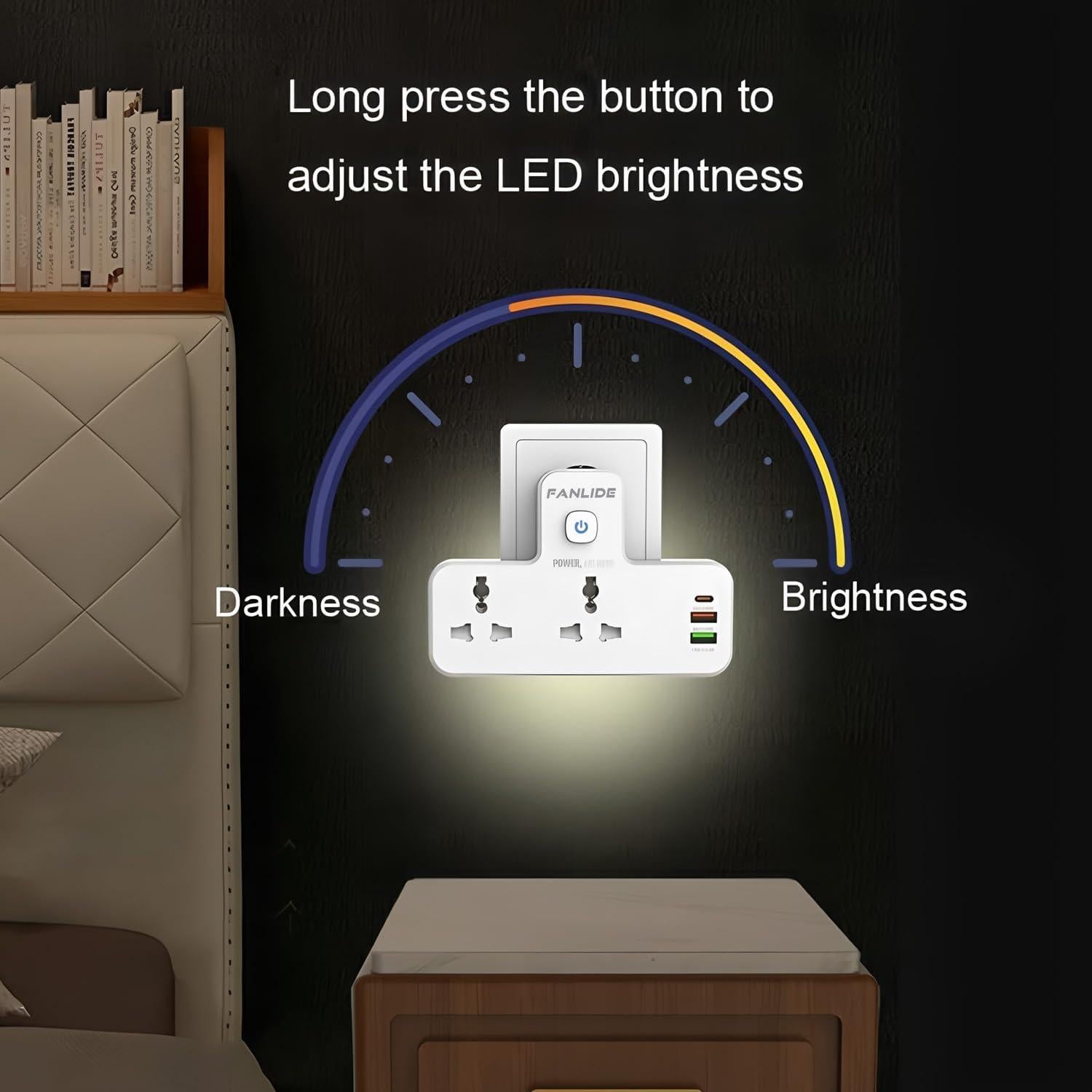 Regleta de Enchufe FANLIDE 6 en 1 con Luz Nocturna y USB