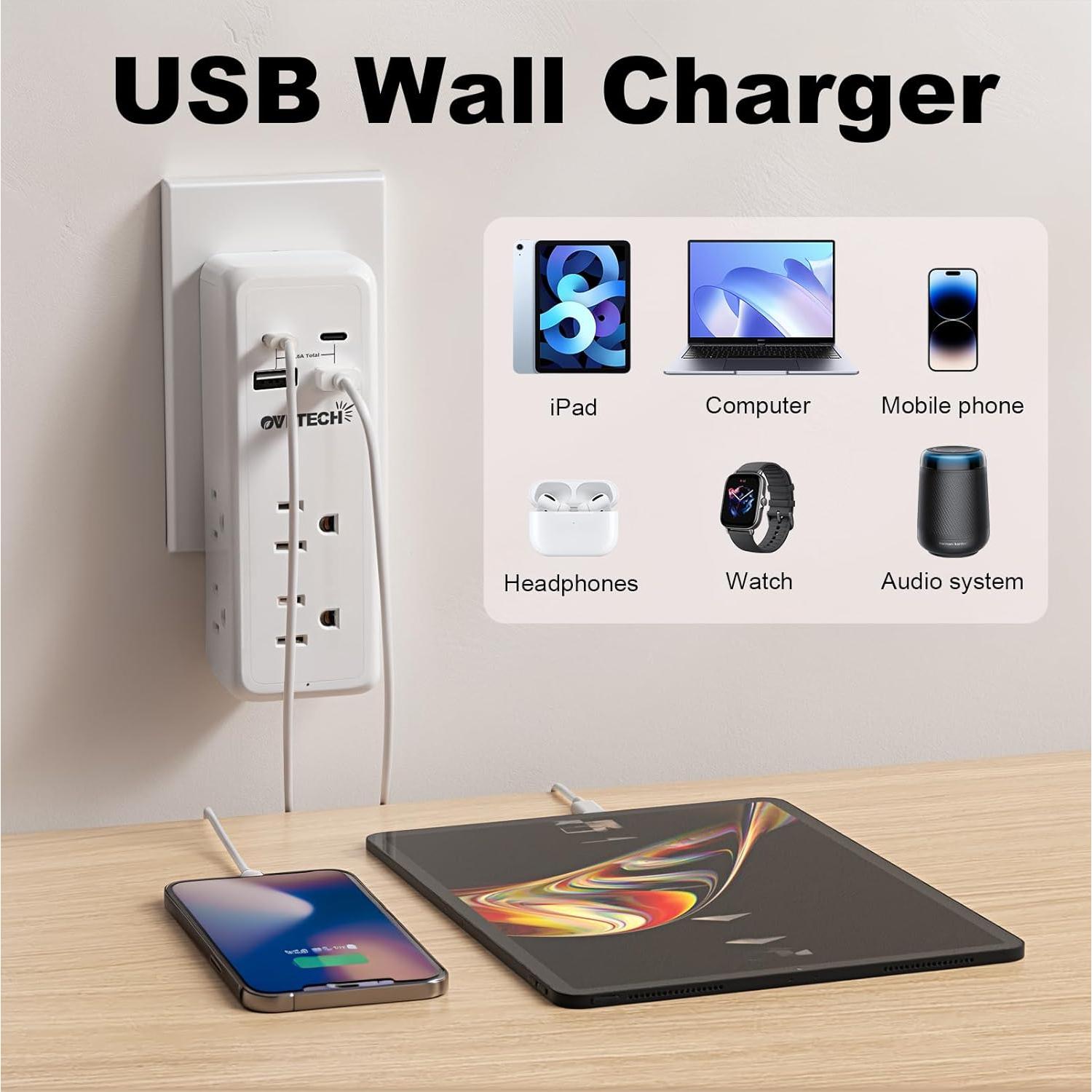 Extensor de Enchufe Oviitech 6 Salidas 4USB Cargador 4.5A