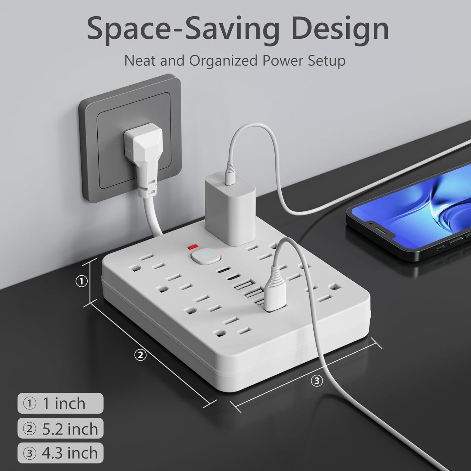 Regleta de Protección Chiefway 14 en 1 con 8 Salidas AC y 6 USB