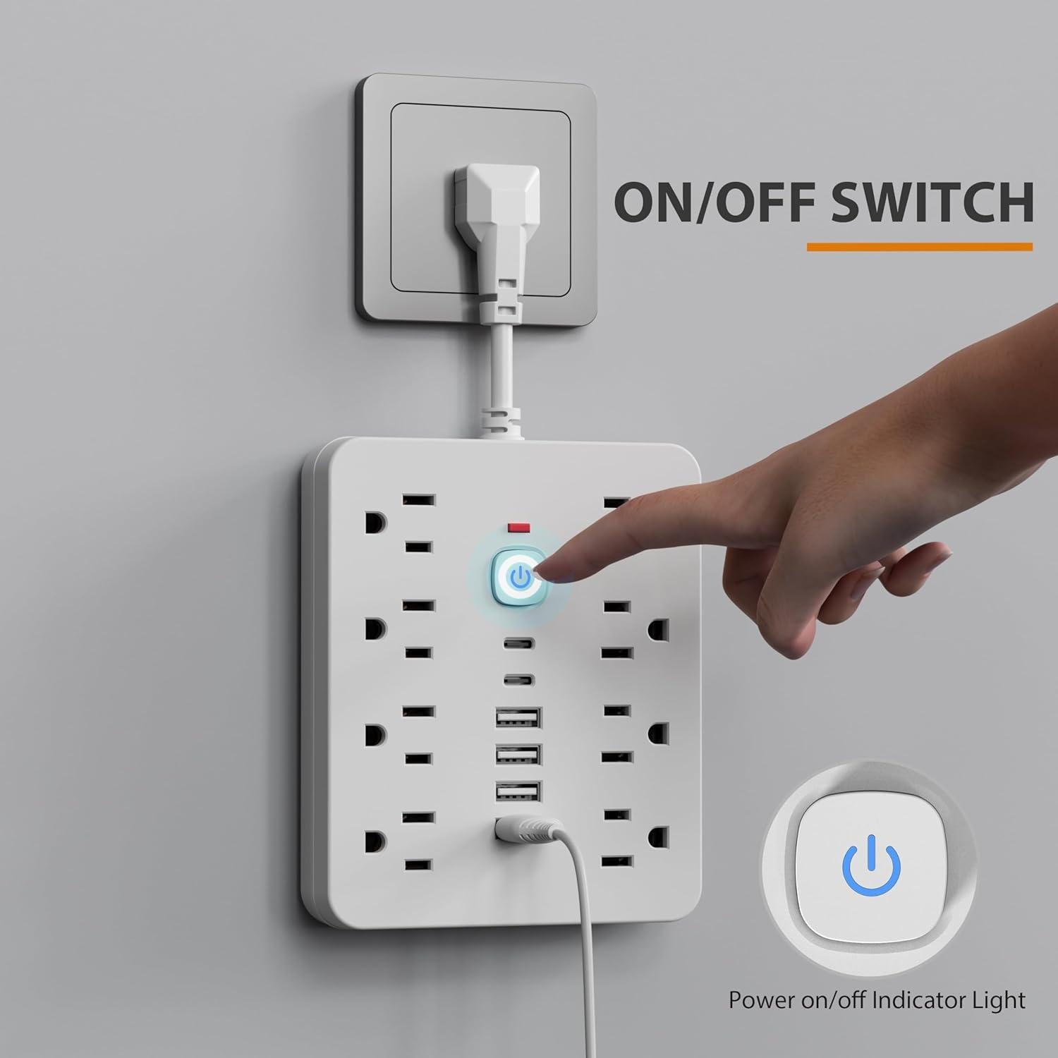 Regleta de Protección Chiefway 14 en 1 con 8 Salidas AC y 6 USB