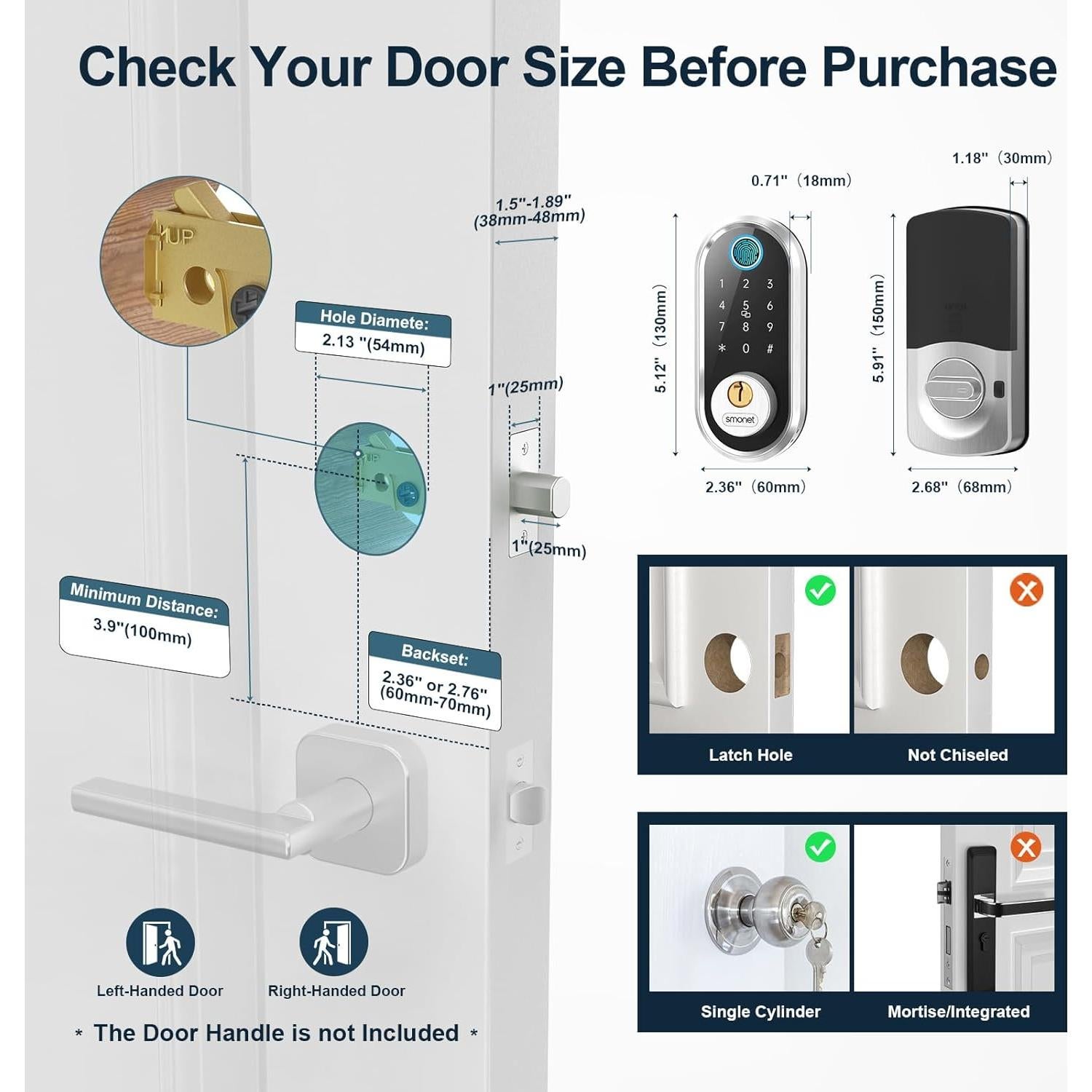 Cerradura Inteligente SMONET Y1-SNBF-S Huella Digital Bluetooth