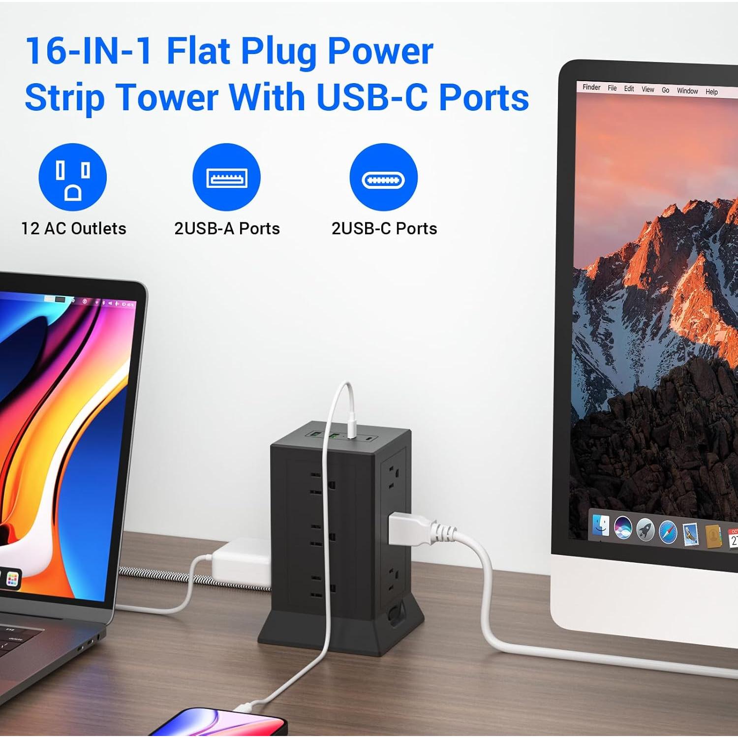 Torre de Regletas Hozzx 12 Salidas CA 4 USB C 3.05 m