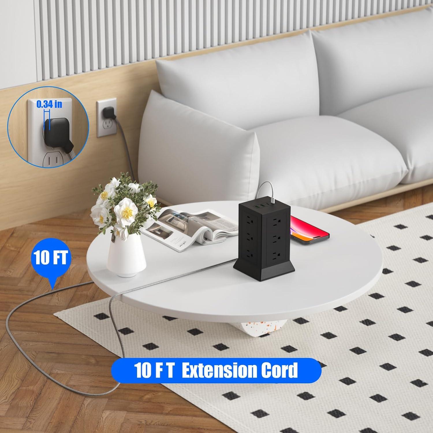 Torre de Regletas Hozzx 12 Salidas CA 4 USB C 3.05 m