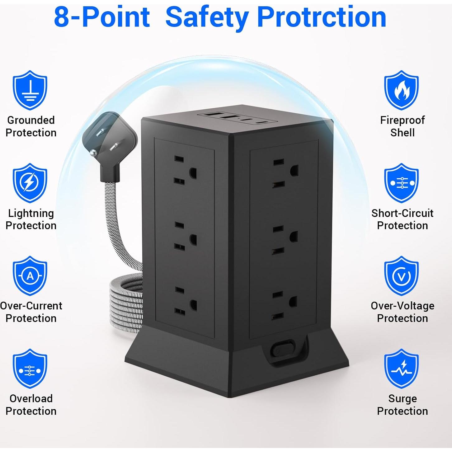 Torre de Regletas Hozzx 12 Salidas CA 4 USB C 3.05 m