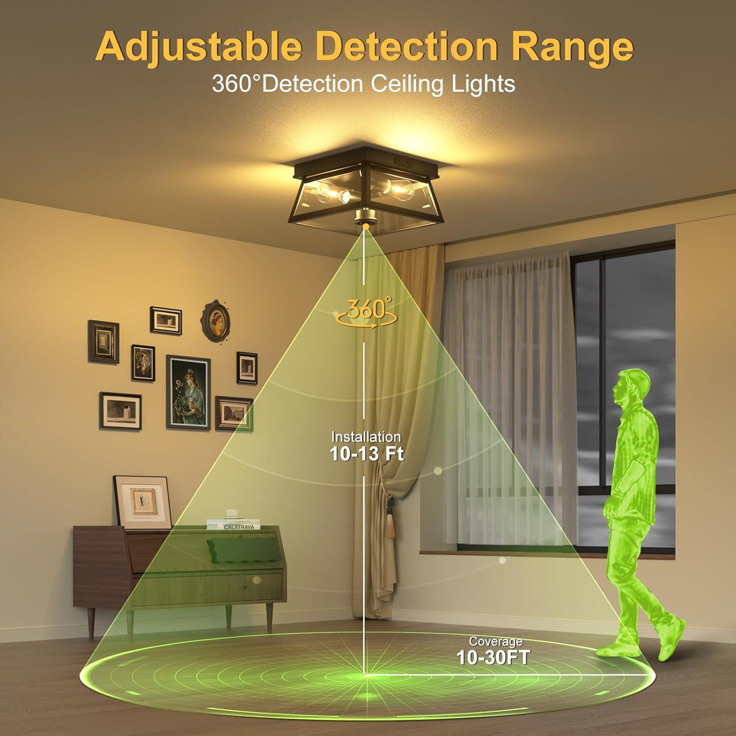Luz de Techo Exterior con Sensor de Movimiento SIAFAVOI 2 Luces E26
