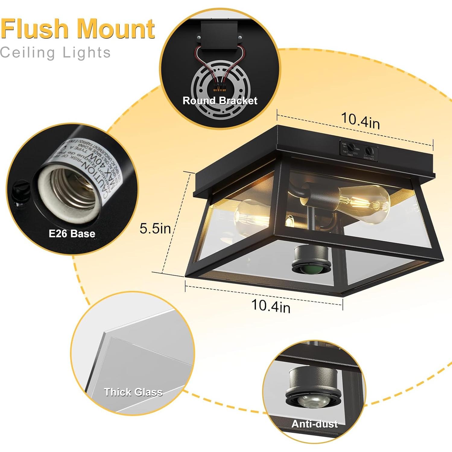 Luz de Techo Exterior con Sensor de Movimiento SIAFAVOI 2 Luces E26