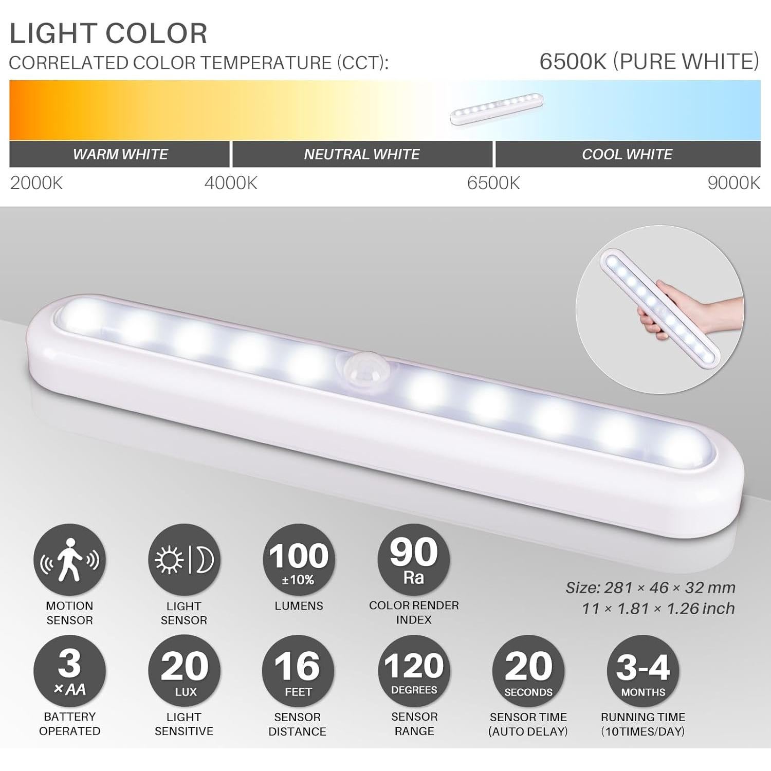Luz LED Sensorial de Movimiento 11" Adherible - Paquete de 2