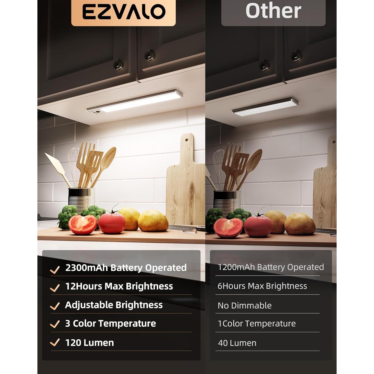 EZVALO Luces Bajo Gabinete Inalámbricas 20.32cm con Sensor