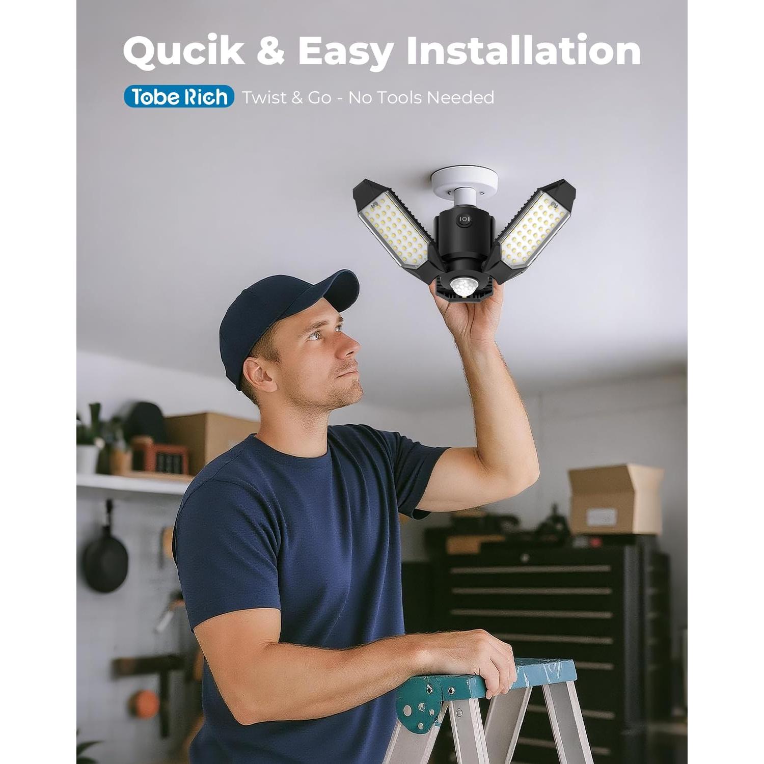 Luz de Garaje LED Toberich 8000LM con Sensor de Movimiento