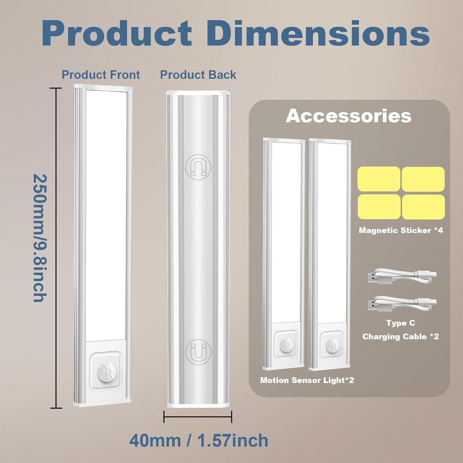 Luces Bajo Gabinete Onforu 9.8" Recargables USB-C 2 Pzas