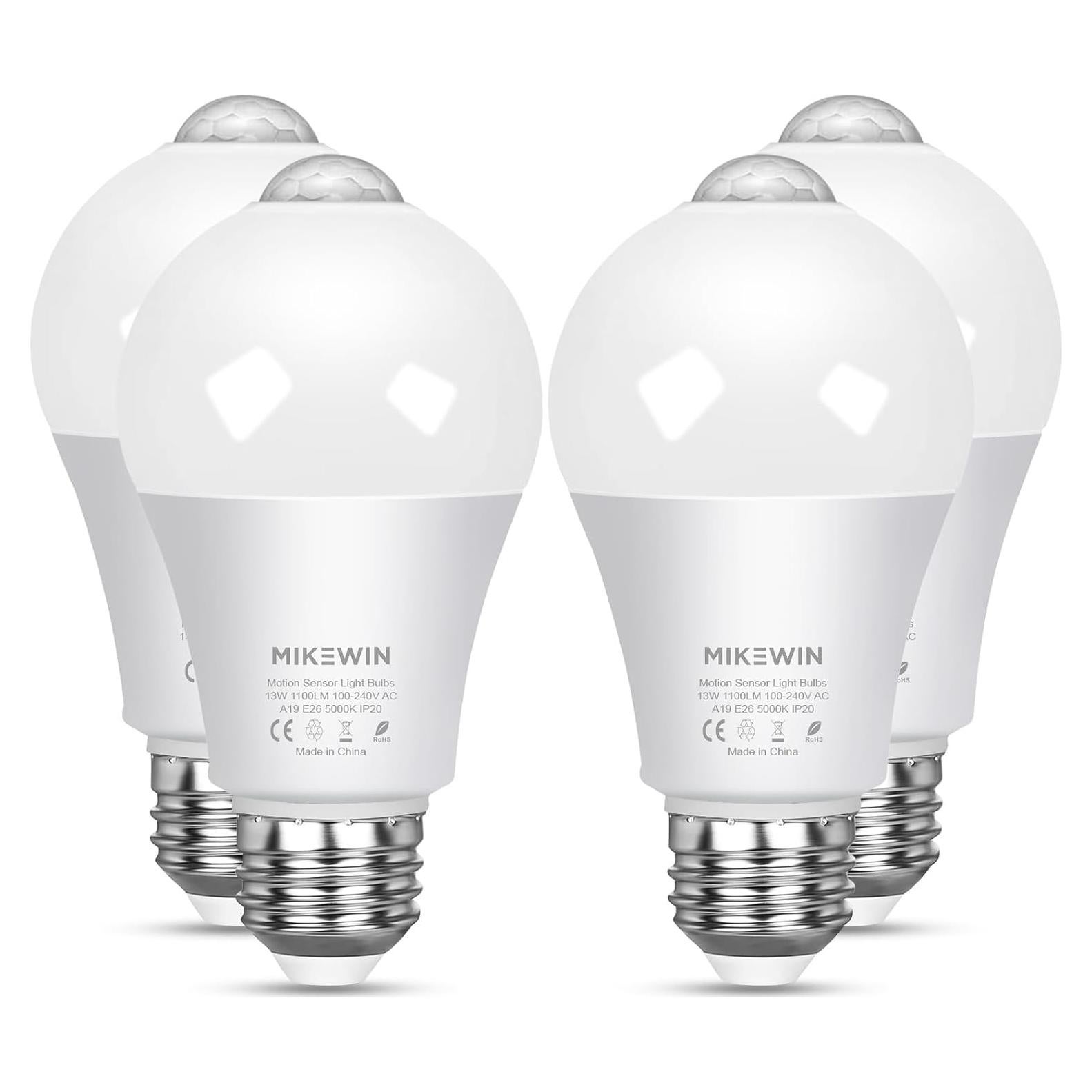 Bombillas LED de Seguridad MikeWin 13W con Sensor de Movimiento - 4 Paquetes