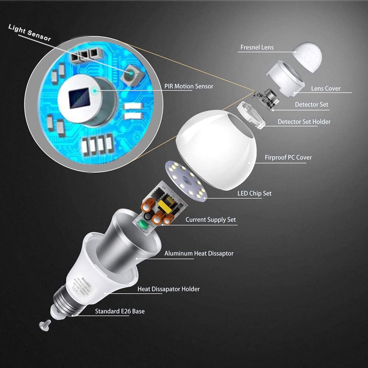 Bombillas LED de Seguridad MikeWin 13W con Sensor de Movimiento - 4 Paquetes