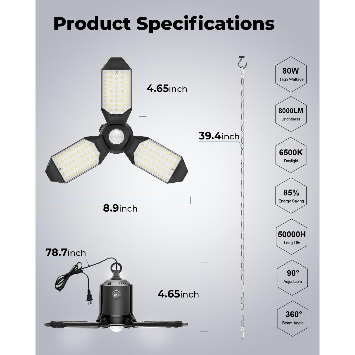 Sensor de Movimiento LED Toberich 8000LM 3 Modos 6500K