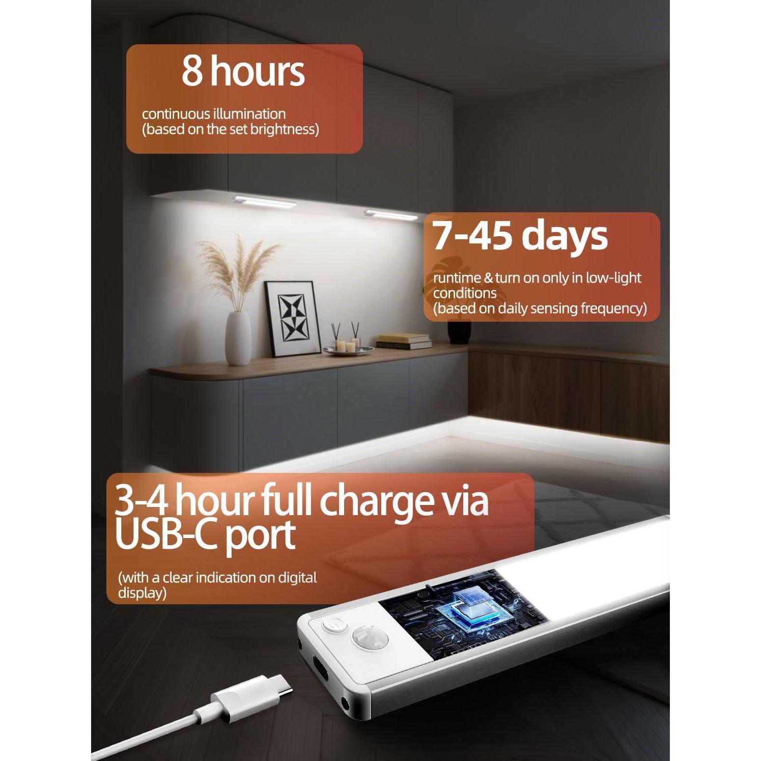 Luces LED Recargables con Sensor de Movimiento VOZUJI 20cm 5 Paquete