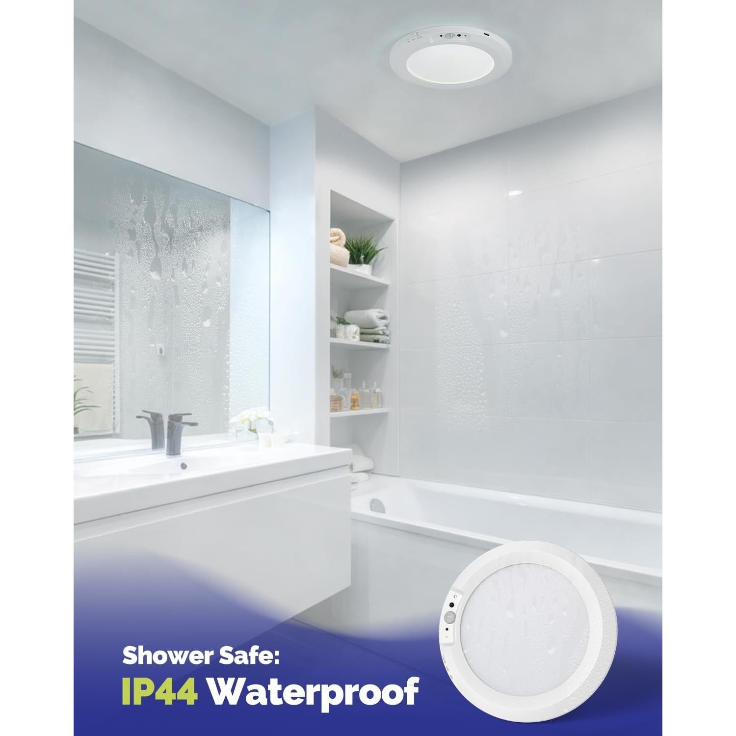 10,000mAh Rechargeable Ceiling Light with Remote, 7.09“ Wireless Waterproof Shower Lights 3000K/4000K/6000K, Battery Powered Light for Closet Battery Operated, Motion Sensor Lights No Wiring
