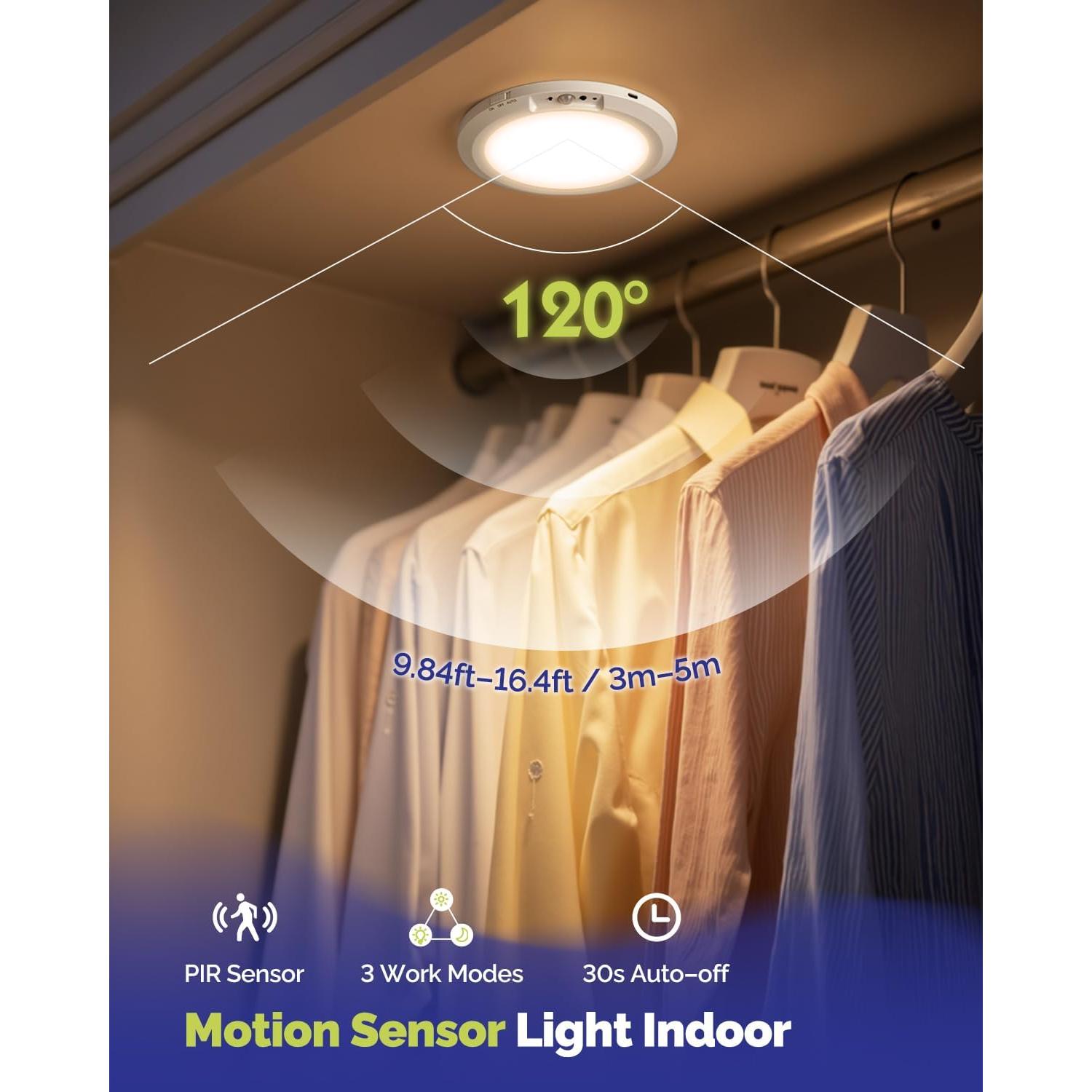 10,000mAh Rechargeable Ceiling Light with Remote, 7.09“ Wireless Waterproof Shower Lights 3000K/4000K/6000K, Battery Powered Light for Closet Battery Operated, Motion Sensor Lights No Wiring