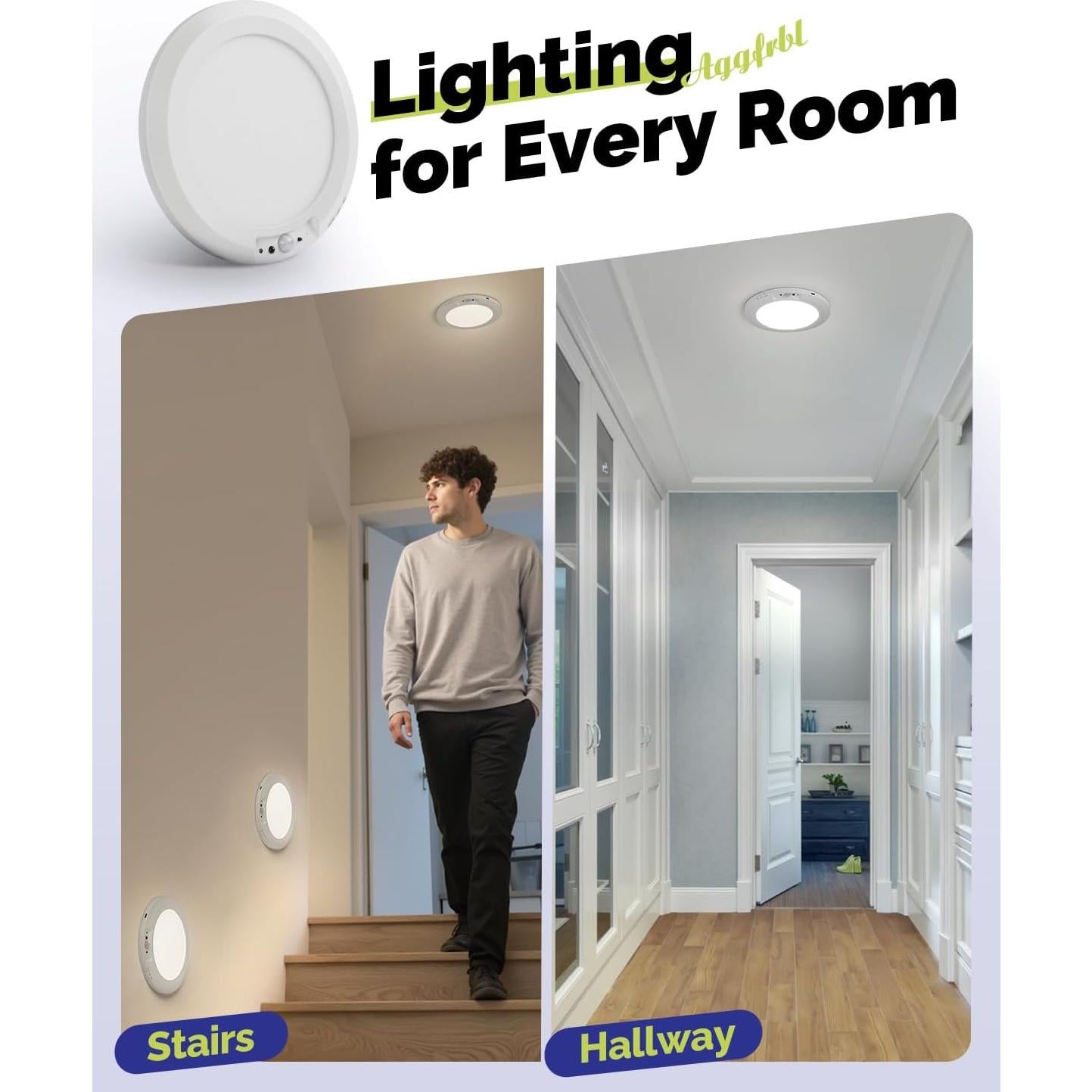 10,000mAh Rechargeable Ceiling Light with Remote, 7.09“ Wireless Waterproof Shower Lights 3000K/4000K/6000K, Battery Powered Light for Closet Battery Operated, Motion Sensor Lights No Wiring