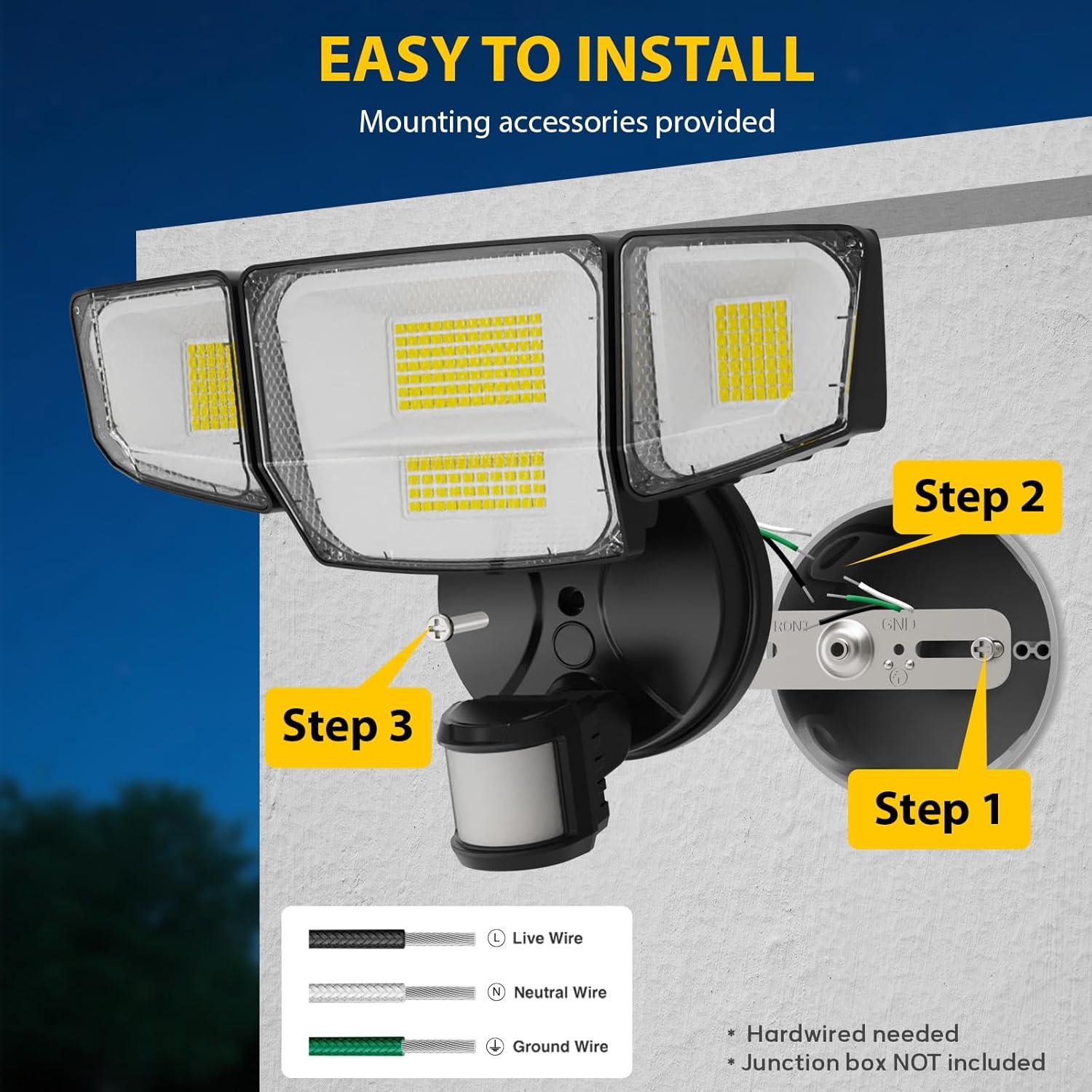 Luz de Seguridad LED 90W Abovizo con Sensor de Movimiento IP65