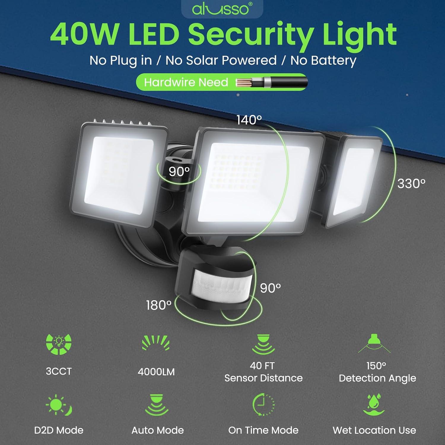 Luz Exterior LED ALUSSO 40W 4000LM con Sensor de Movimiento