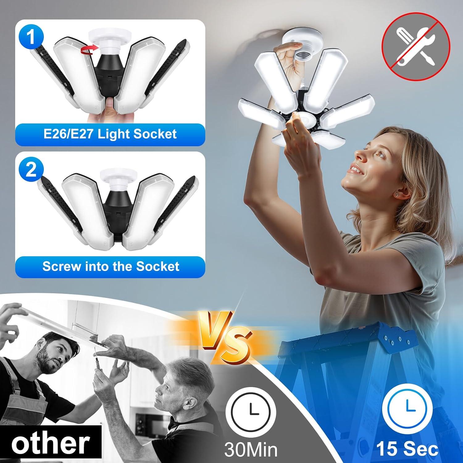 Luz LED de Garaje Unenrui 18000LM 6500K Paneles Ajustables