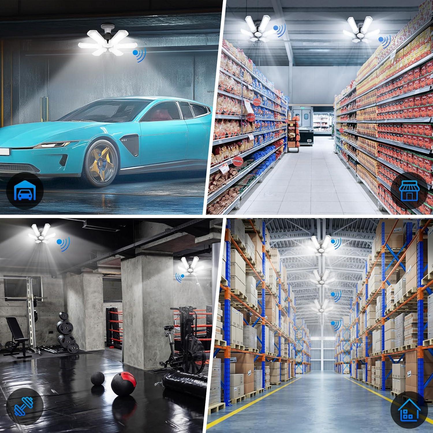 Luz LED de Garaje Unenrui 18000LM 6500K Paneles Ajustables