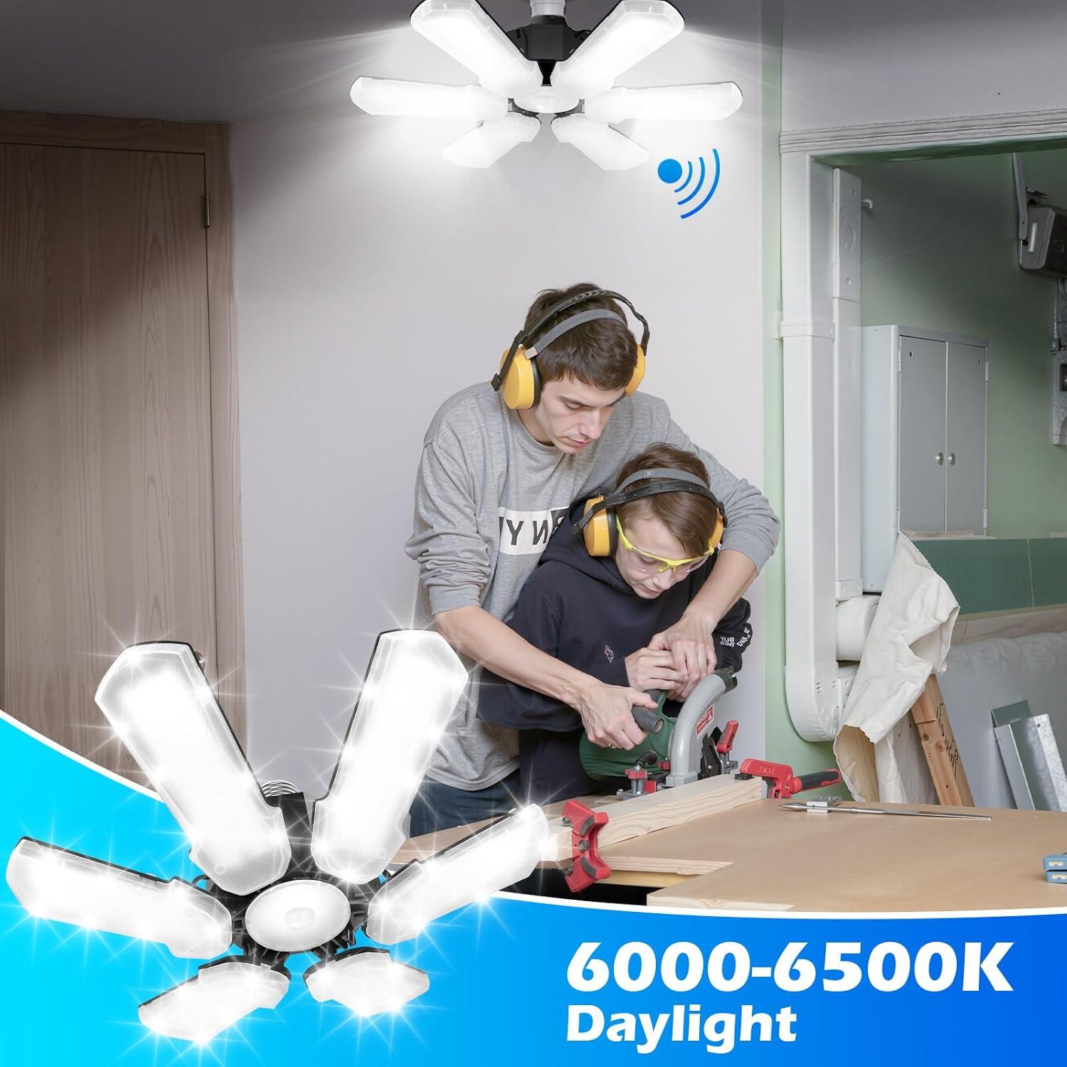 Luz LED de Garaje Unenrui 18000LM 6500K Paneles Ajustables