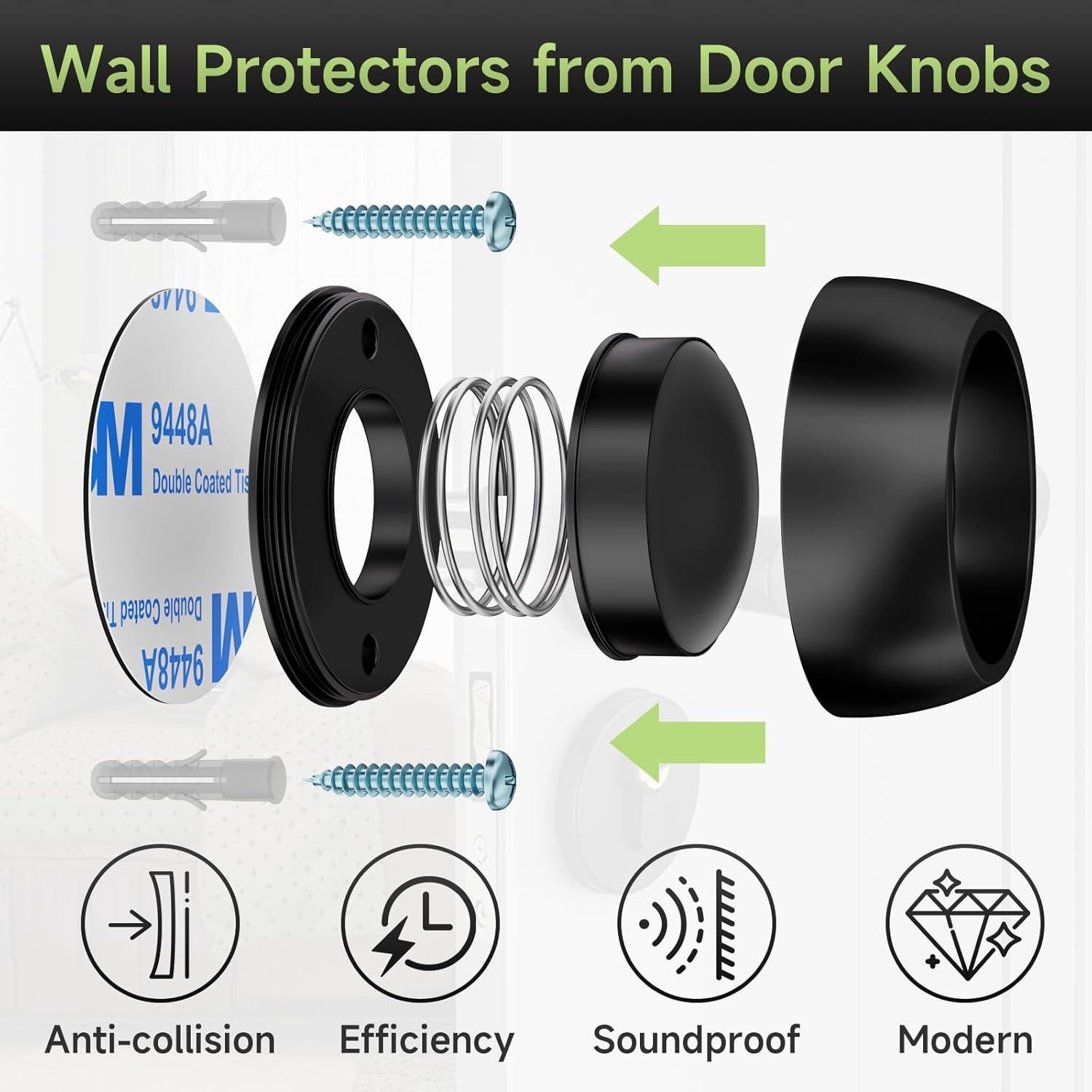 Protector de Pared para Puertas Sckeinwg 2PCS Silicona Negro