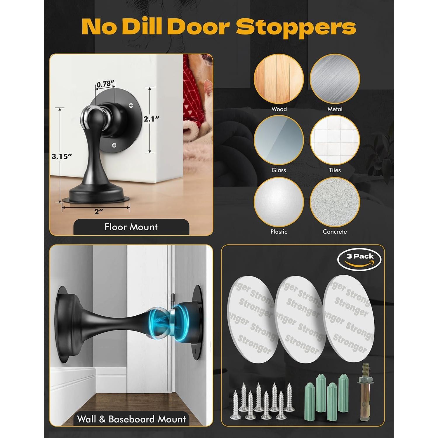 Topes de puerta magnéticos CRANACH - 3 Paquetes Acero Inoxidable