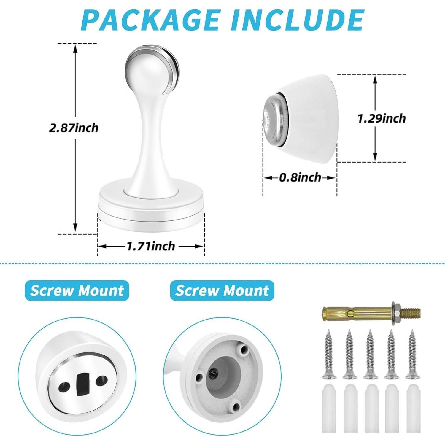 Paradas de Puerta Magnéticas KOLAKO Blancas 2 Paquete Acero Inoxidable