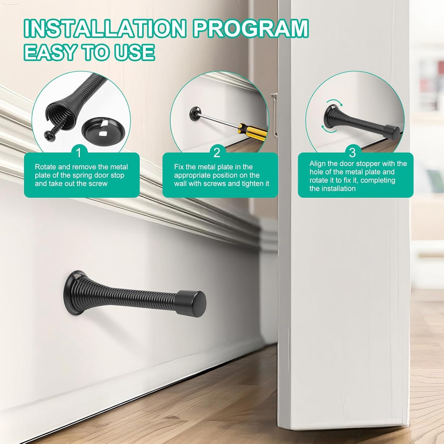 Paquete de 6 Paradas de Puerta ZUOYIGD Negras 8.3cm Alta Resistencia