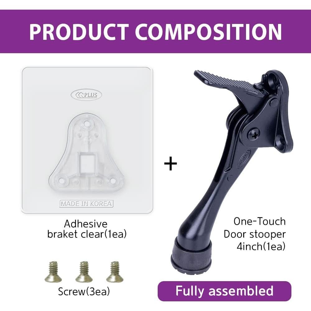 Tope de puerta adhesivo HASHI negro, instalación sin perforar