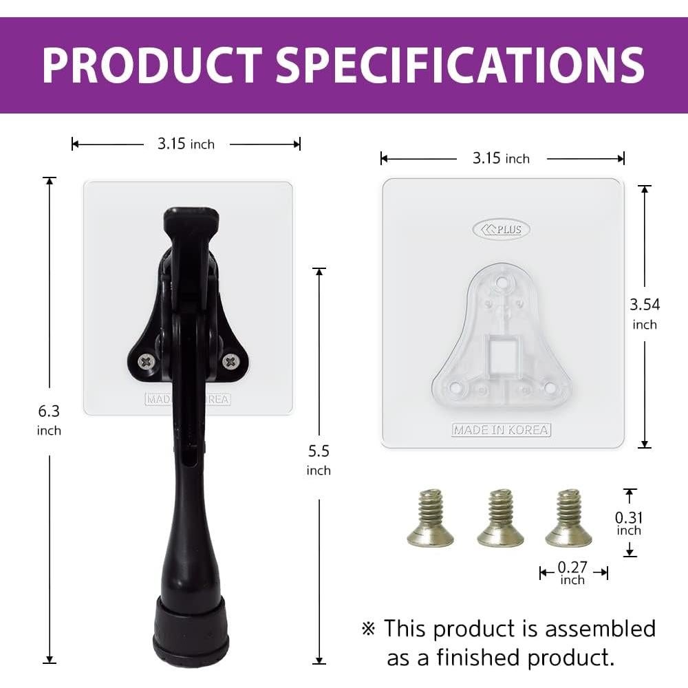 Tope de puerta adhesivo HASHI negro, instalación sin perforar