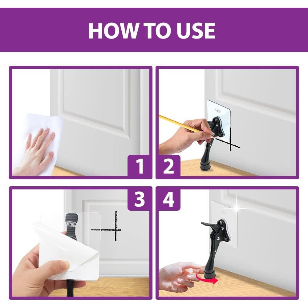 Tope de puerta adhesivo HASHI negro, instalación sin perforar