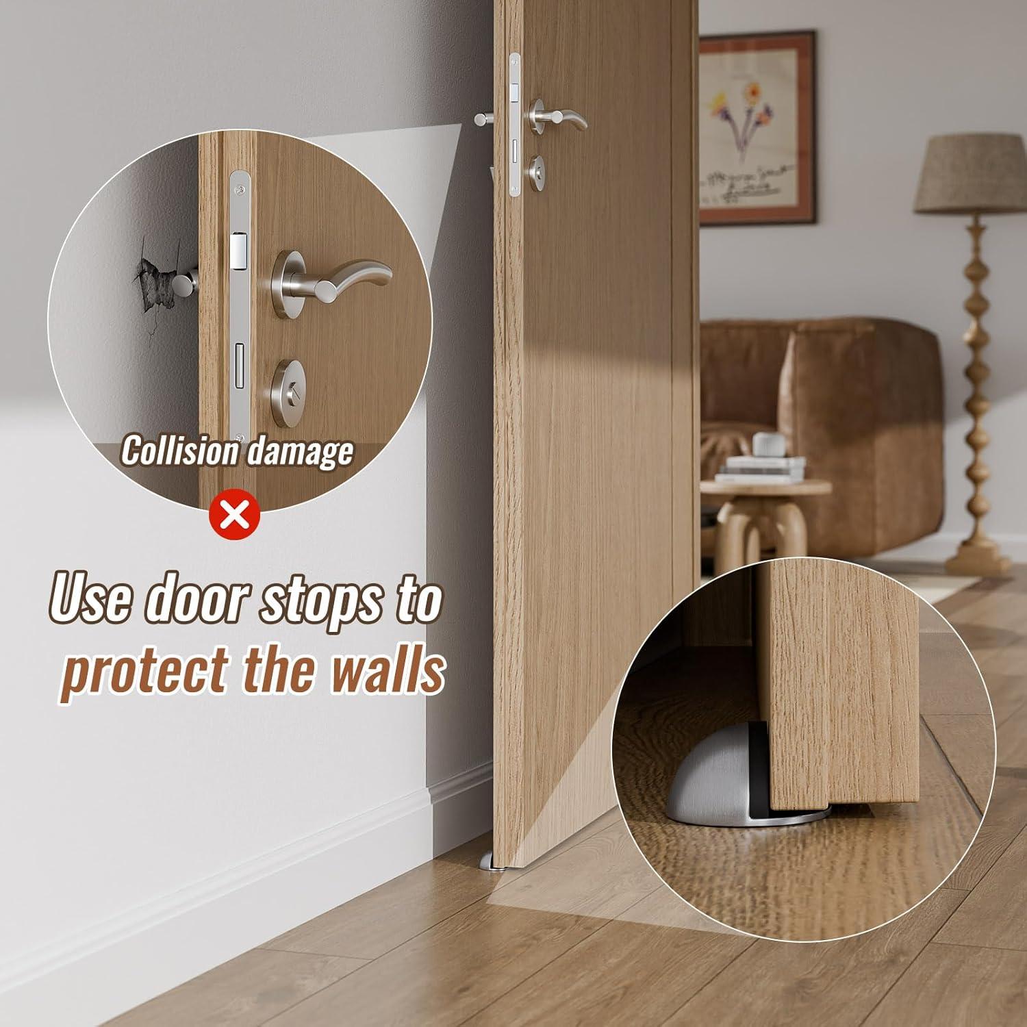 Tope de puerta LTIYITL de acero inoxidable autoadhesivo - 4 piezas