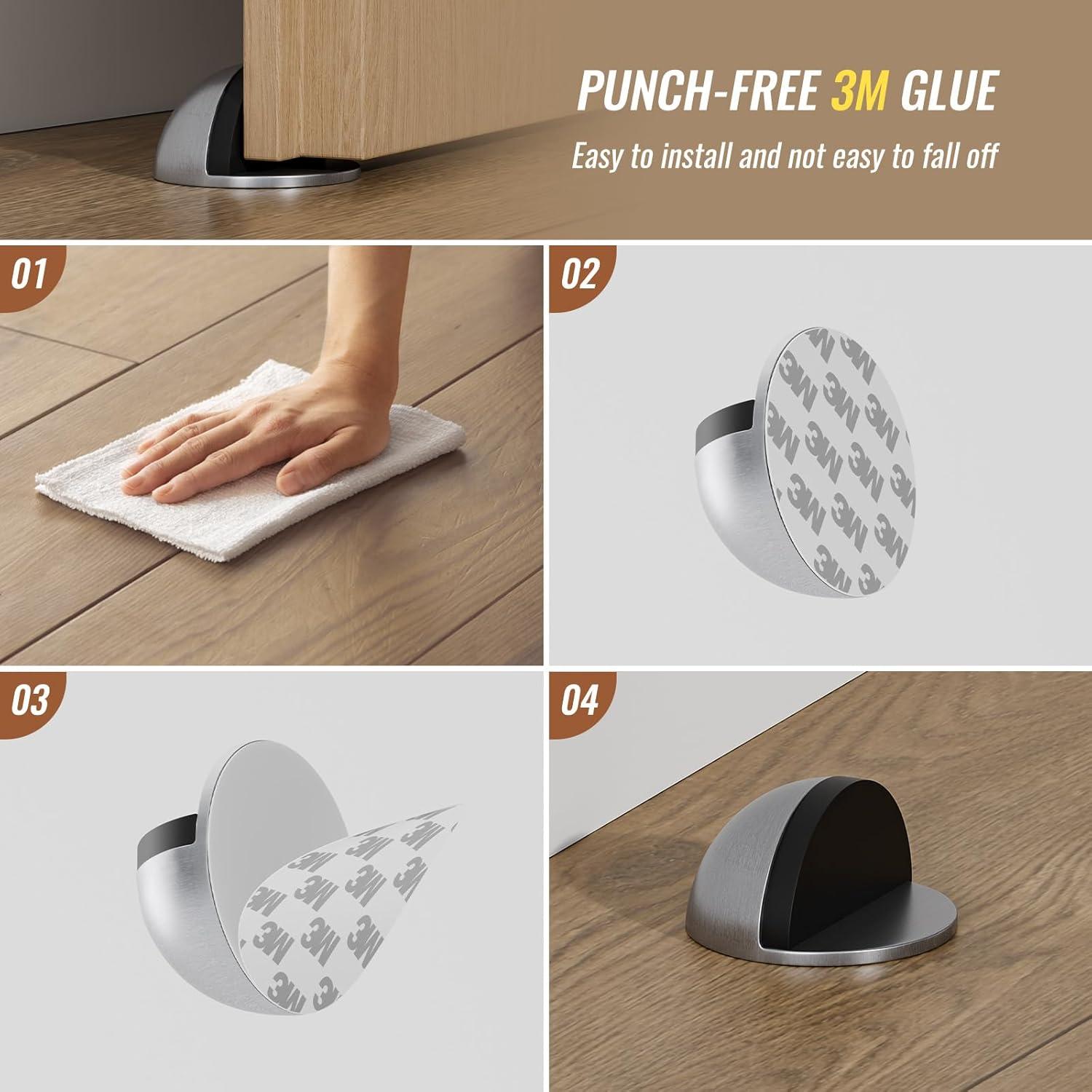 Tope de puerta LTIYITL de acero inoxidable autoadhesivo - 4 piezas