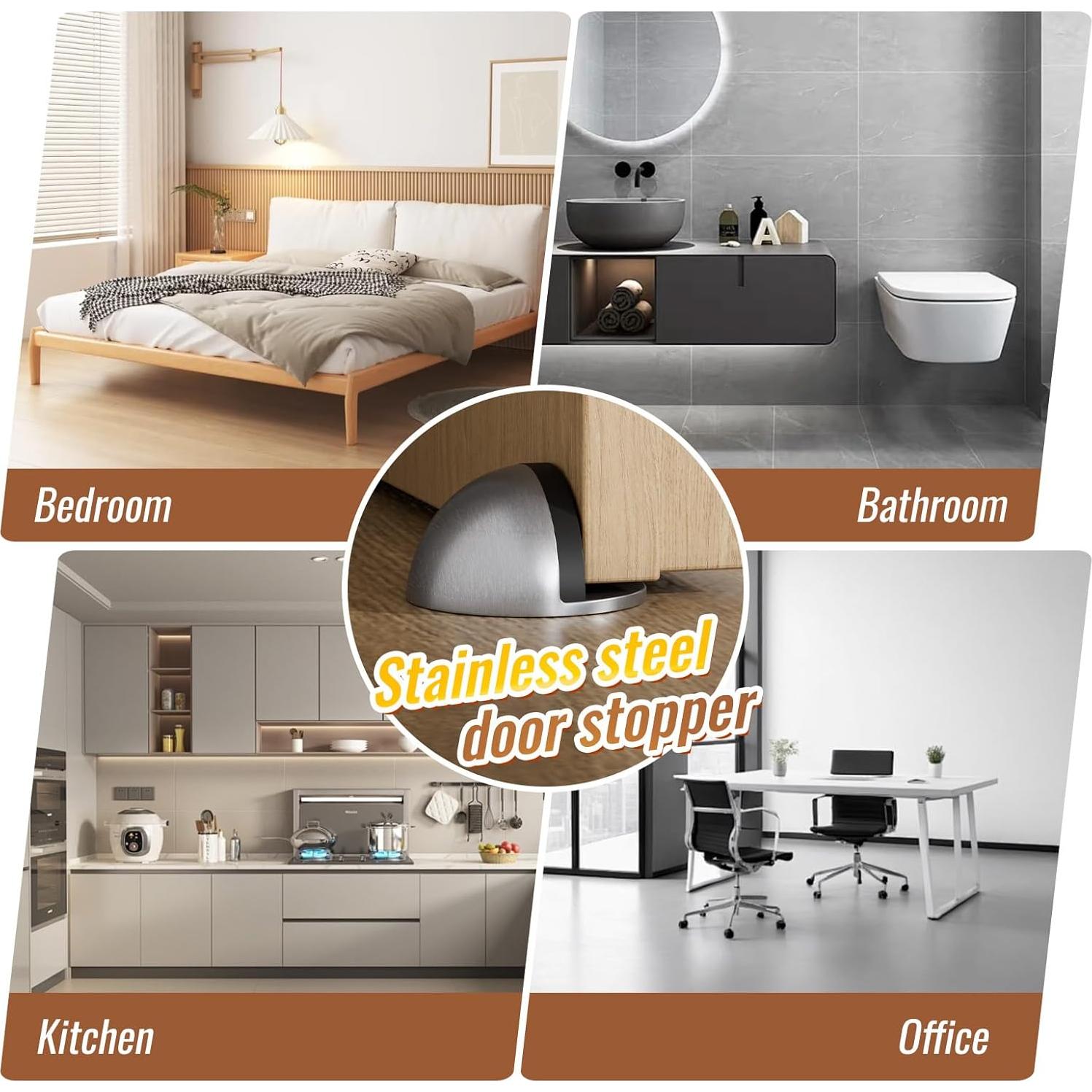 Tope de puerta LTIYITL de acero inoxidable autoadhesivo - 4 piezas