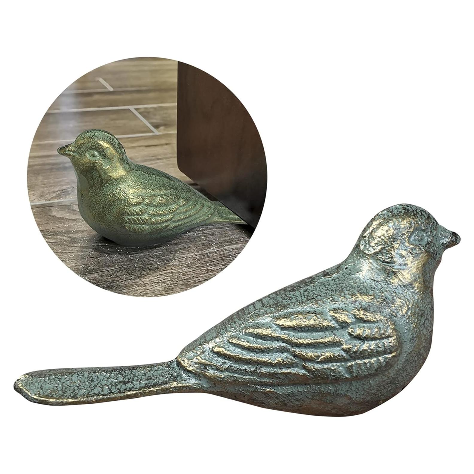 Tope de puerta decorativo Livfodrm ave hierro fundido oro verde