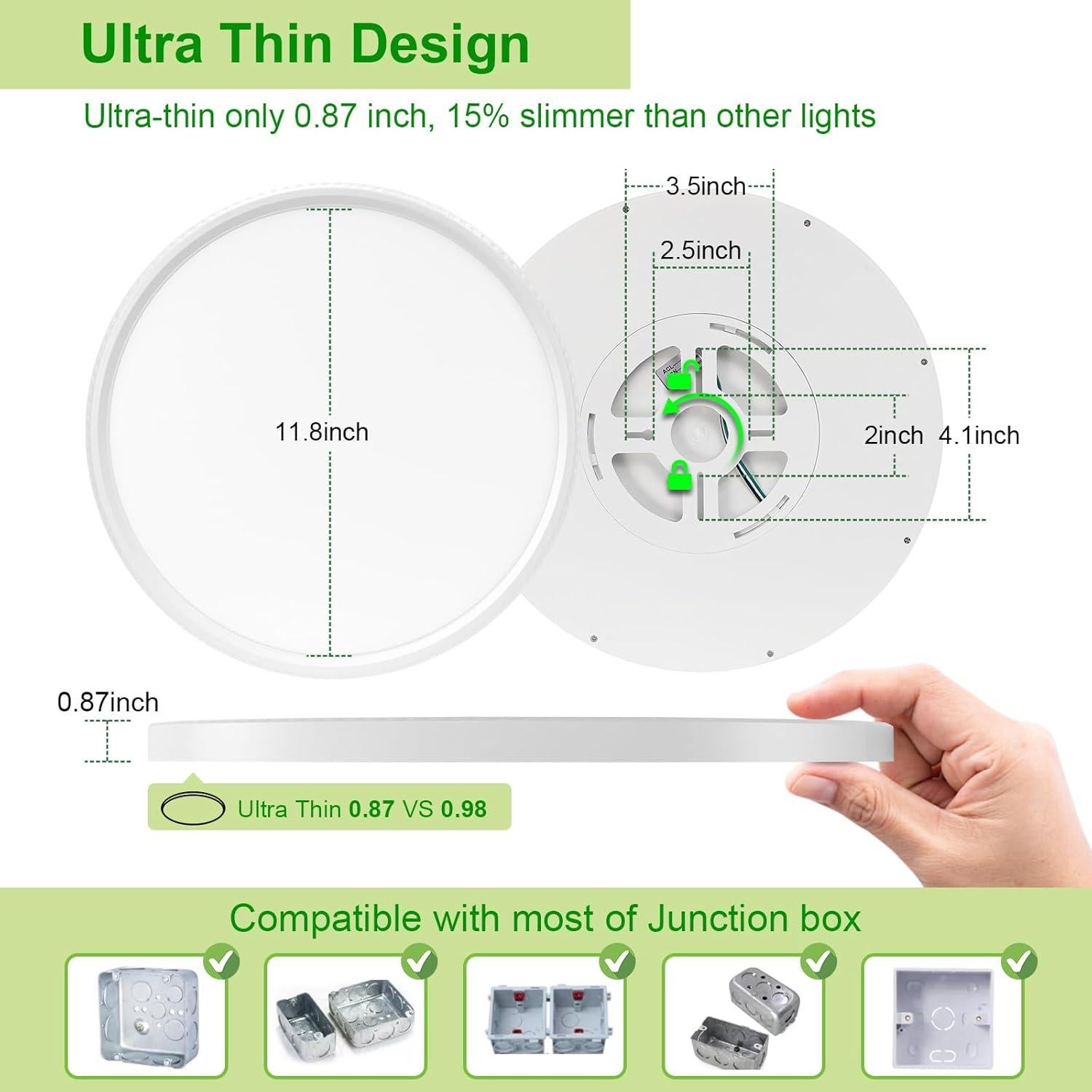 Luz de Techo LED Hunhun 30 cm 3200LM 5CCT Ajustable 2-Pack
