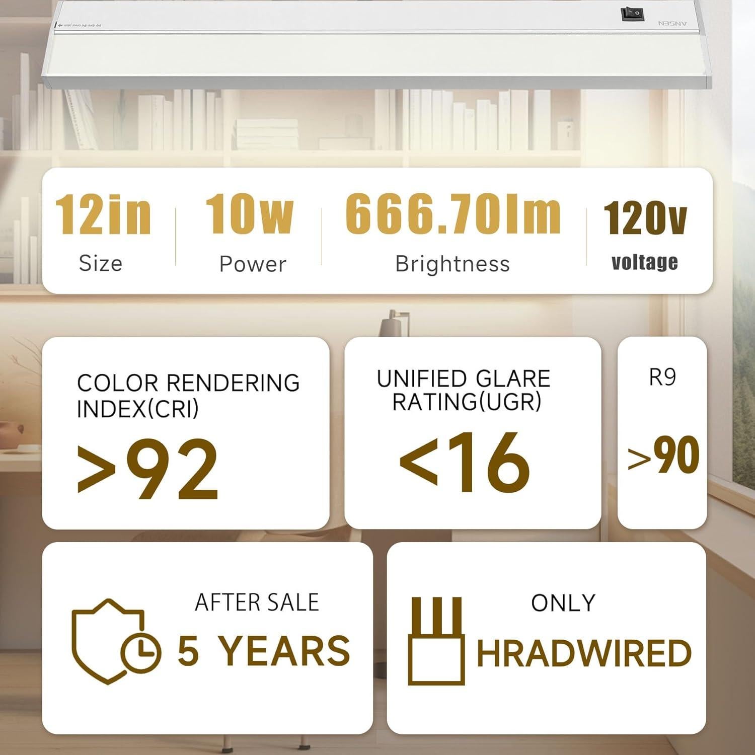 Iluminación de Gabinete ANSEN 30.48cm 10W LED Regulable 666.7lm