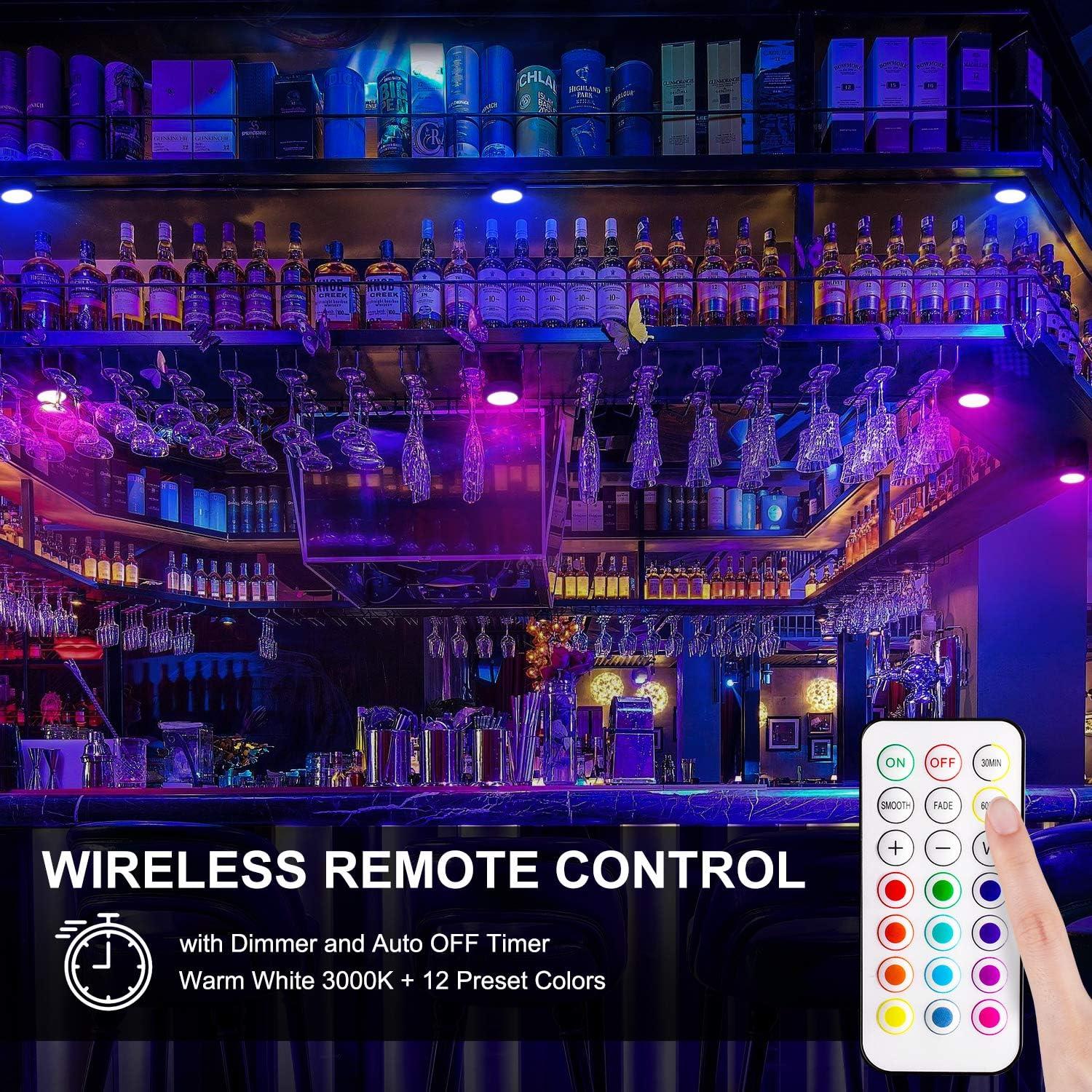 Iluminación LED Puck Alivation, 6 luces, control remoto, 13 colores