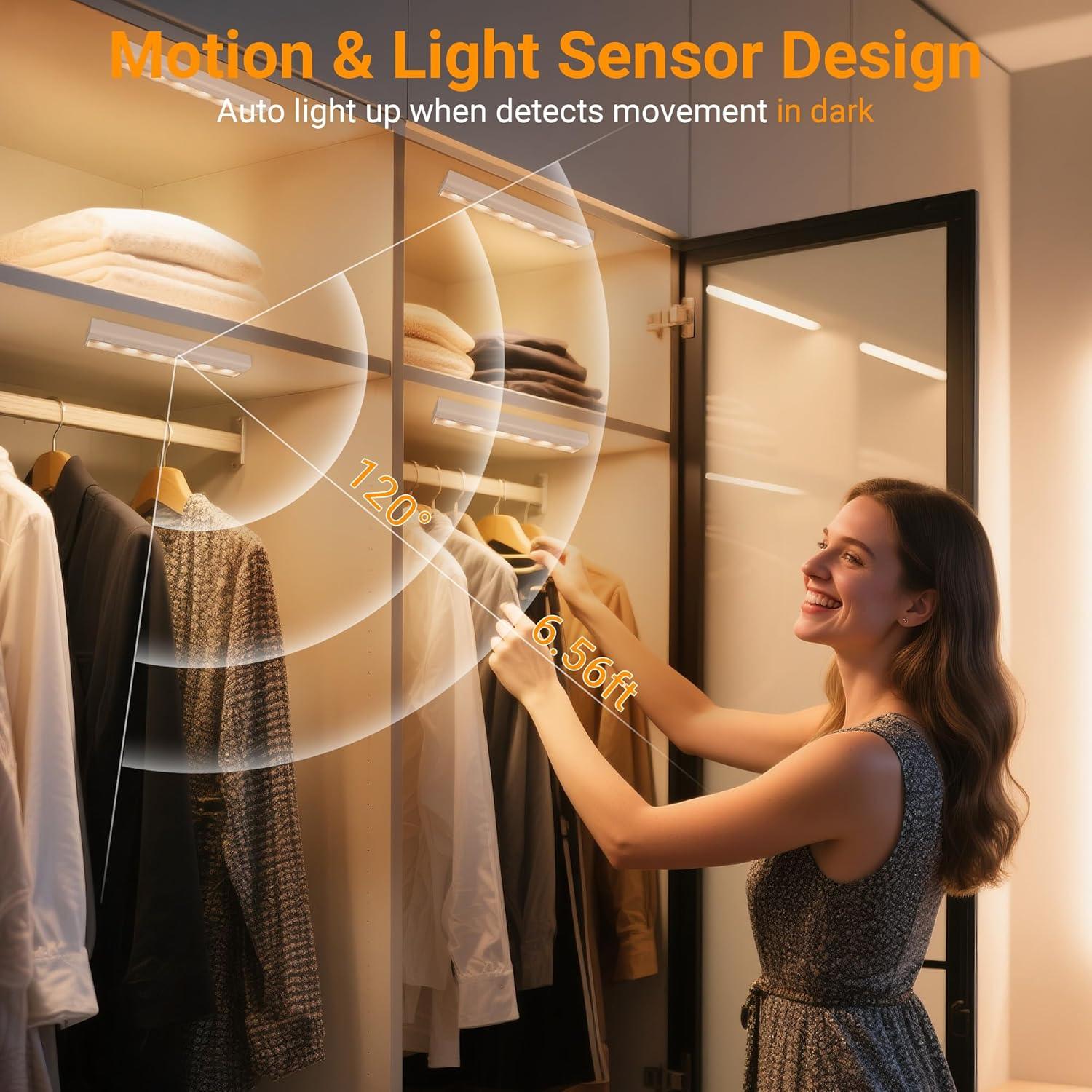 Luces de Armario Maylit 4 Pack con Sensor de Movimiento 3000K