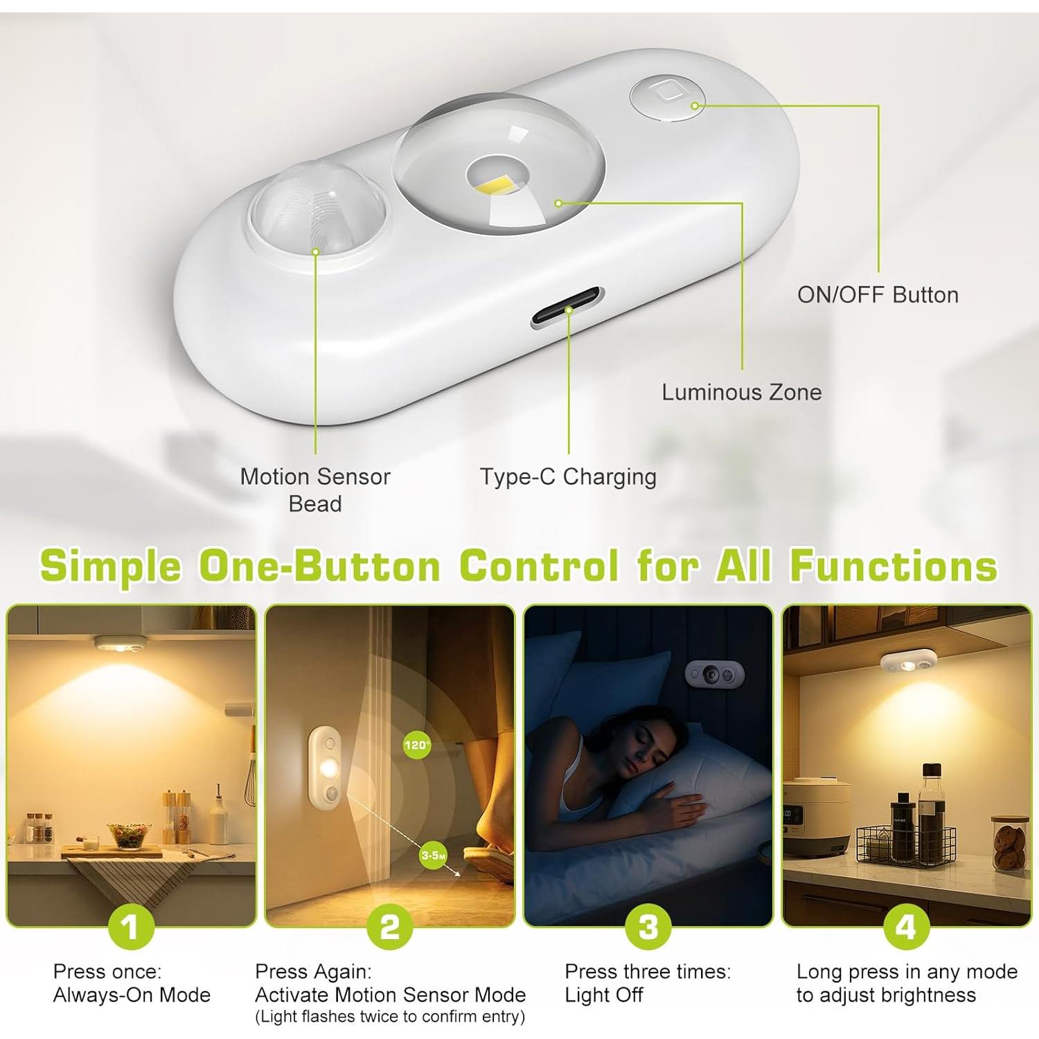 Luces LED con Sensor de Movimiento FLETERGIB, Paquete de 6