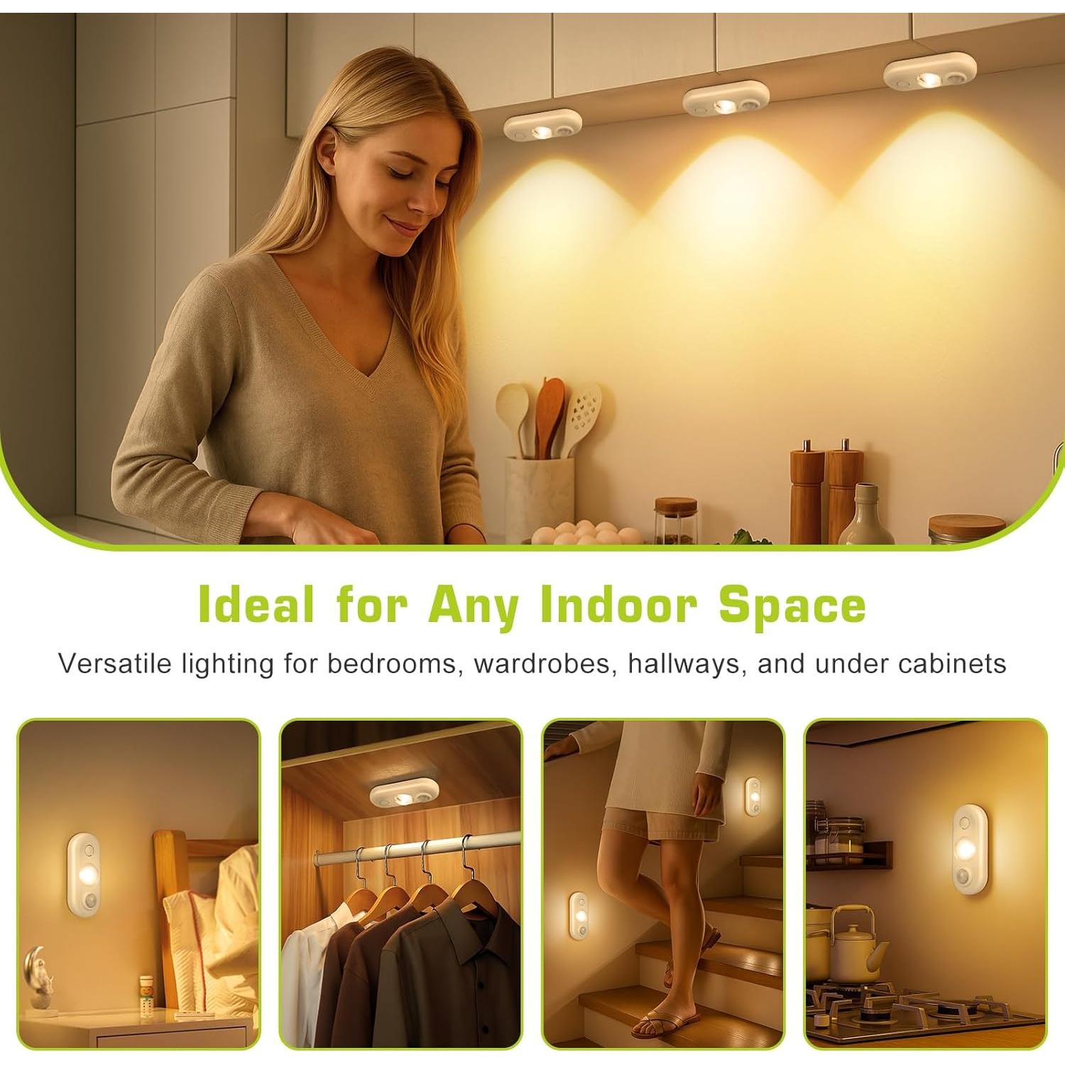 Luces LED con Sensor de Movimiento FLETERGIB, Paquete de 6