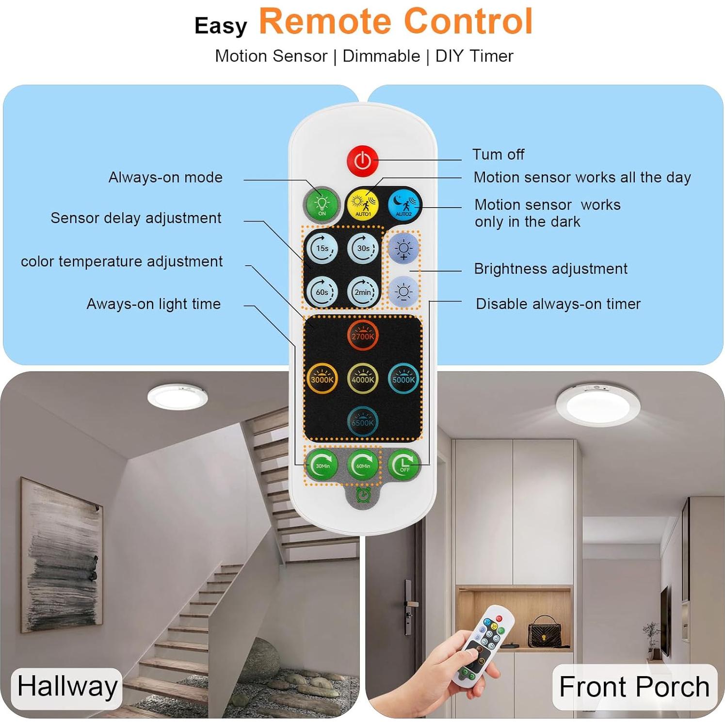 Luz de Techo Recargable APCNES 8000mAh con Sensor PIR 19.05cm