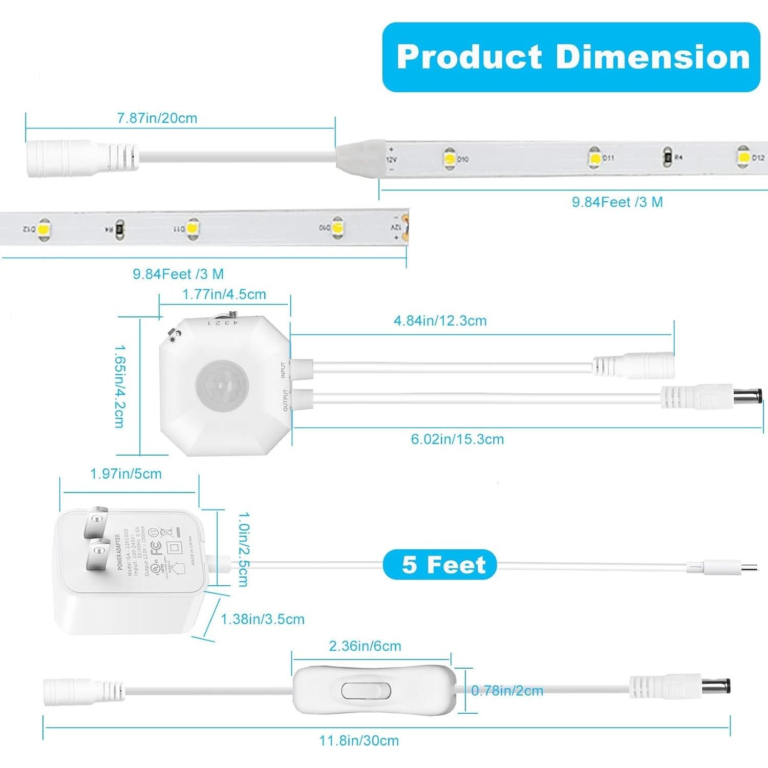 Tira de Luz LED GXILEE 3m con Sensor de Movimiento 3000K